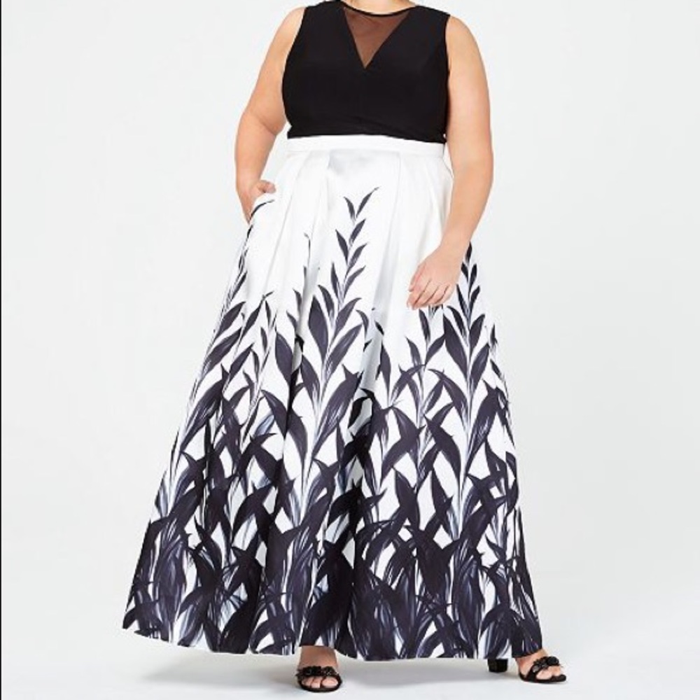 Black and white illusion printed gown